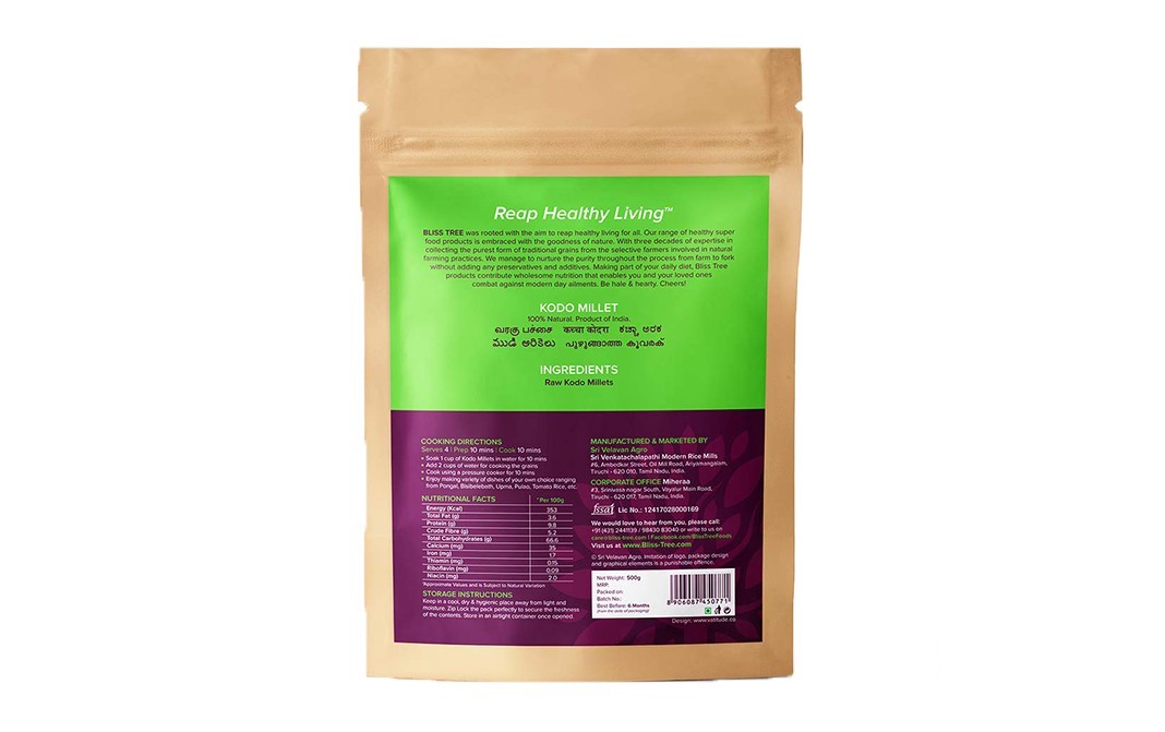 Bliss Tree Ancient Grains Kodo Millet    Pack  500 grams